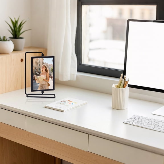 XJGHHSY Rotating Floating Photo Frame Double-sided Stand Elegant Metal Frame for office Home Dec,Black