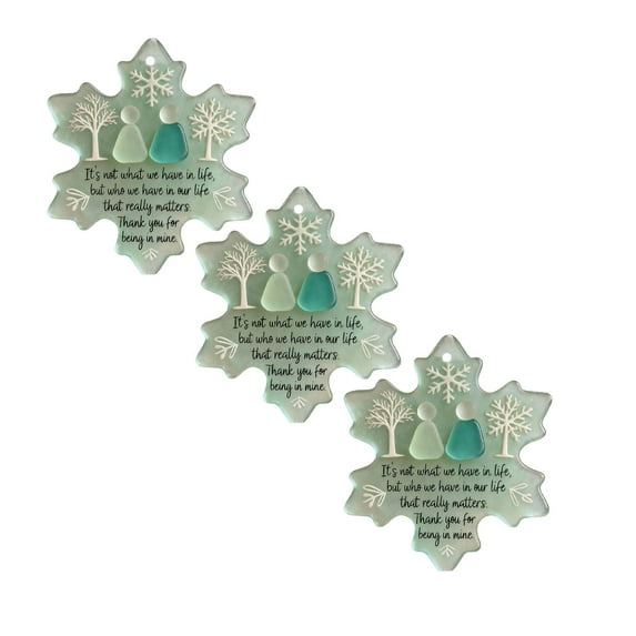 XJGHHSY Sea Glass Decor,3 Pcs Snowflake Shaped Seaglass Friendship Decor,Friendship Snowflake ornaments,Handcrafted Sea Glass ornament Gifts,Y-Friend Sky Blue