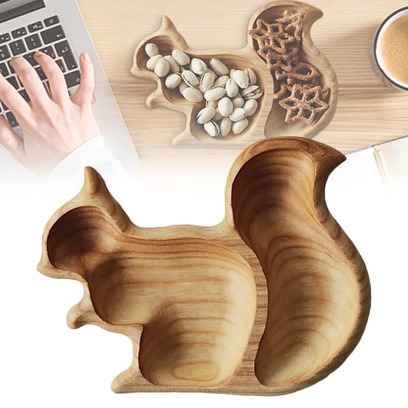 XJGHHSY Squirrel Shaped Wood Snack Tray,7.9*5.7in Multipurpose Food Plate for Nuts,Fruits & Desserts,Smooth Surface Serving Platter for Easter & Spring Home Decor,Beige