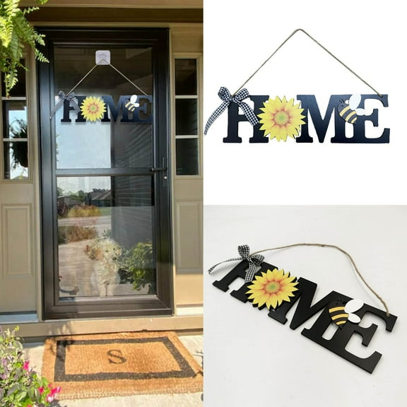 XJGHHSY Sunflower Welcome Home Sign for Front Door,12" Sunflower Sign,Rustic Summer Door Hanger,Sunflower Sign for Front Porch Bedroom Living Room Indoor Outdoor Kitchen Home Decor,Black