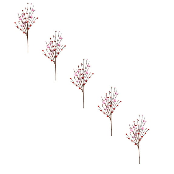XJGHHSY Valentines Day Decorations Floral Picks Stems - 5 Pcs,18 inch Artificial Red Berry Heart Shaped Branches Gift for Wedding Home Vase Decor,Pink