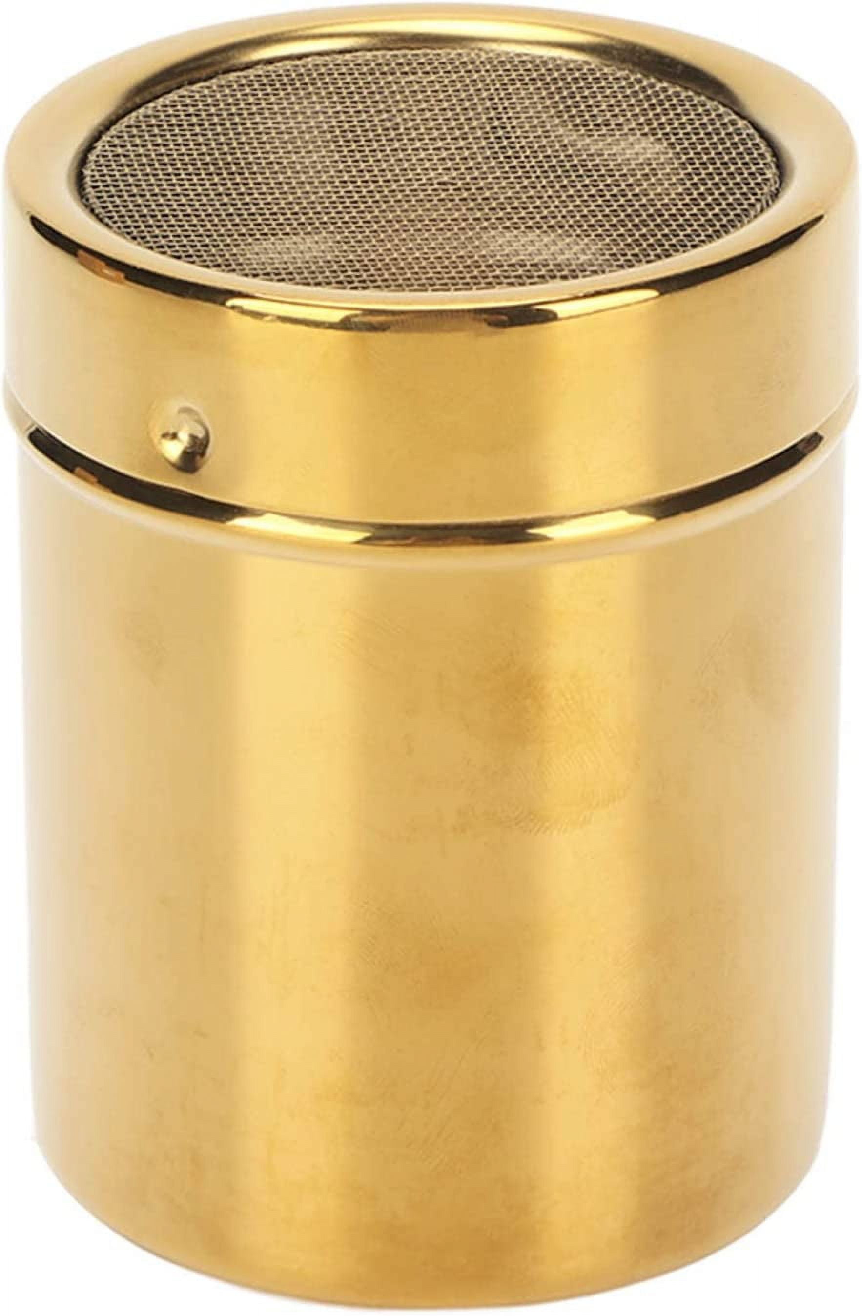XJUPowder Shaker Dispenser, Stainless Steel Powder Sugar Shaker with Lid, Gold Fine Mesh Powder