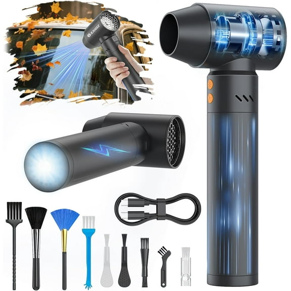 XJUGEZ Compressed Air Duster,21000mAh Electric Air Duster with Flashlight,180000RMP Air Blower Gun with 25W Adapter,Powerful and Portable Turbo Fan for Cleaning Computer,Car,Keyboard,Leaf-Black