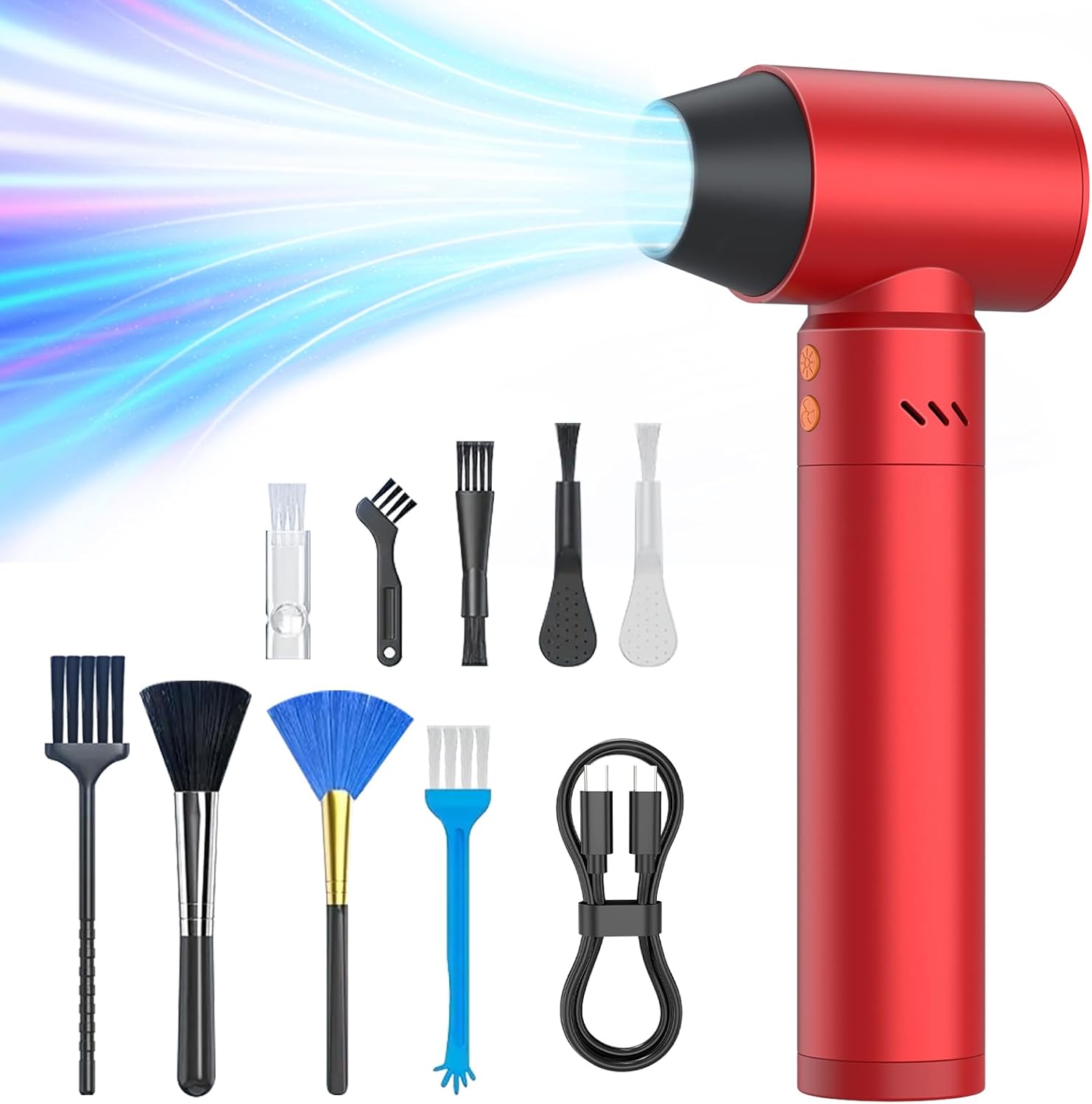 XJUGEZ Compressed Air Duster,21000mAh Electric Air Duster with Flashlight,180000RMP Air Blower Gun with 25W Adapter,Powerful and Portable Turbo Fan for Cleaning Computer,Car,Keyboard,Leaf-Black