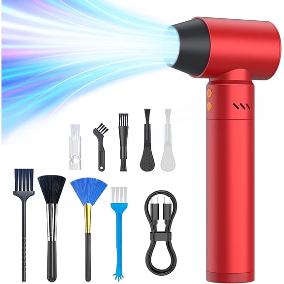 XJUGEZ Compressed Air Duster,21000mAh Electric Air Duster with Flashlight,180000RMP Air Blower Gun with 25W Adapter,Powerful and Portable Turbo Fan for Cleaning Computer,Car,Keyboard,Leaf-Black