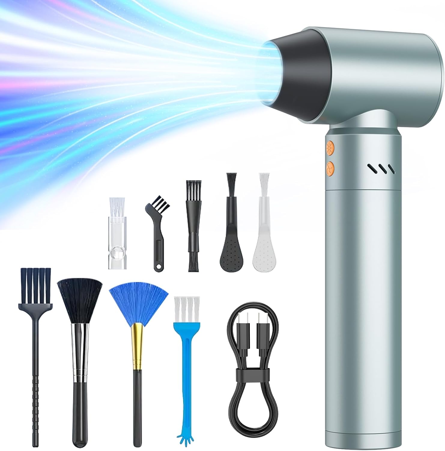 XJUGEZ Compressed Air Duster,21000mAh Electric Air Duster with Flashlight,180000RMP Air Blower Gun with 25W Adapter,Powerful and Portable Turbo Fan for Cleaning Computer,Car,Keyboard,Leaf-Black