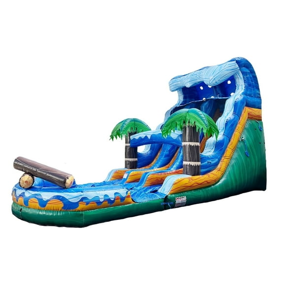 XJUMP 17 Tall Jungle Falls Inflatable Dual Lane Water Slide with Detachable Pool, for Kids and Adults, Tall Seating Height, Commercial Grade, PVC Vinyl (Blower Included)