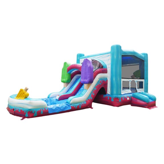 XJUMP Pop Splash Bounce House Dual Lane Combo, 15oz Vinyl Wet/Dry Slide