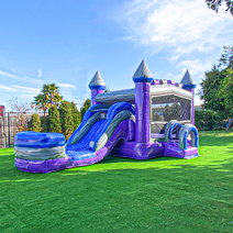XJUMP Purplish Castle Bounce House Water Slide Combo with Splash Pool (with Air Blower), Commercial Grade, for Kids and Adults