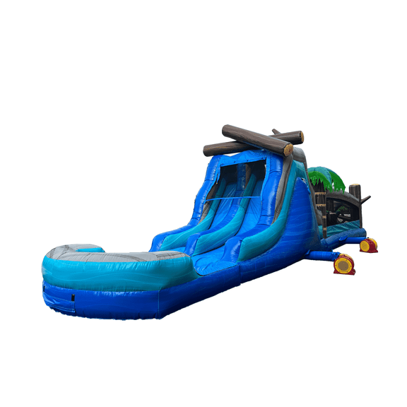 XJUMP Tropical Kids Inflatable Wet/Dry Obstacle Slide & Deep Pool Combo (Blower)