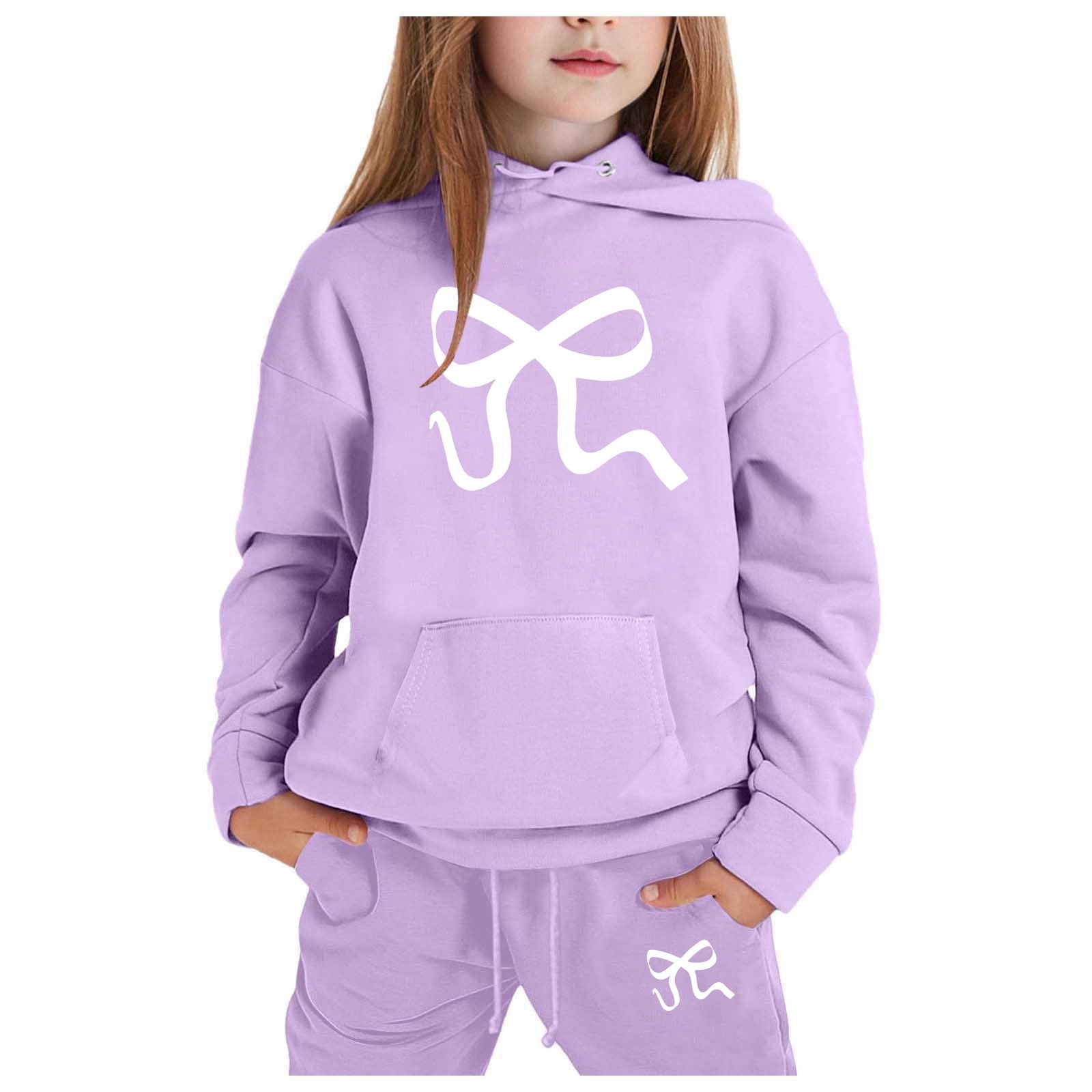Children's Hoodie Set With Bow Print Kids Casual Cute And Comfortable Spring Summer Clothes Girls Outfits Set 6 years-7 years