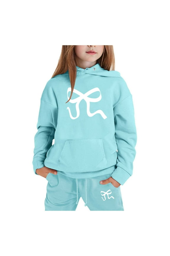 Children's Hoodie Set With Bow Print Kids Casual Cute And Comfortable Spring Summer Clothes Girls Outfits Set 6 years-7 years