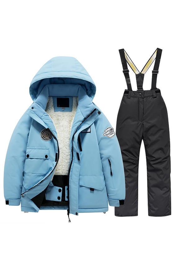 XJZMD Children's Ski Suit Pocket Jacket And Pants Winter Windbroof Snowboarding Unisex Kid Winter Warm Snow Suits Boys Snow Wear Black 14 Years-16 Years