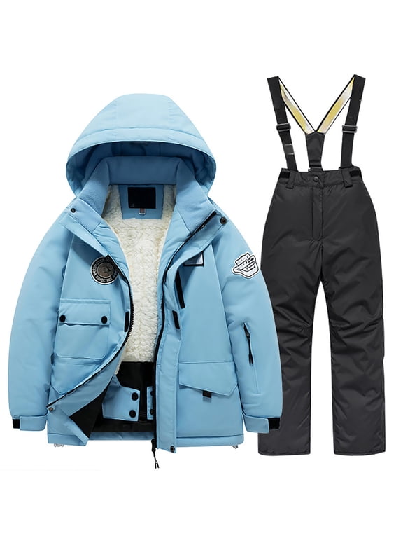 Children's Ski Suit Pocket Jacket And Pants Winter Windbroof Snowboarding Unisex Kid Winter Warm Snow Suits Boys Snow Wear Black 6 Years-8 Years