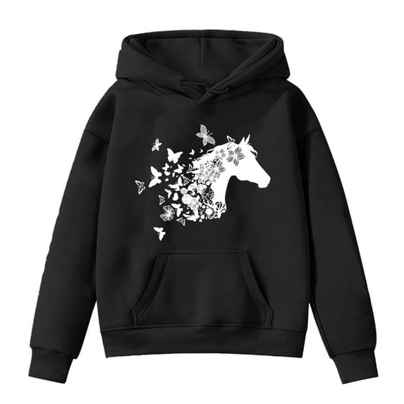XJZMD Kids Horse Print Long Sleeve Hoodies Kids Casual Cute And Comfortable Spring Summer Clothes Girls Hoodies Sweatshirts 6 Years-7 Years