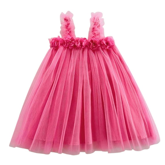 XJZMD Toddler Girls Sleeveless Mesh Flowers Holiday Party Dress Dance Party Dresses Clothes Girls Dresses 120(3 Years-4 Years)