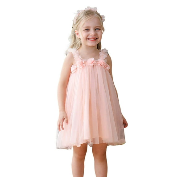 XJZMD Toddler Girls Sleeveless Mesh Flowers Holiday Party Dress Dance Party Dresses Clothes Girls Dresses 130(4 Years-5 Years)
