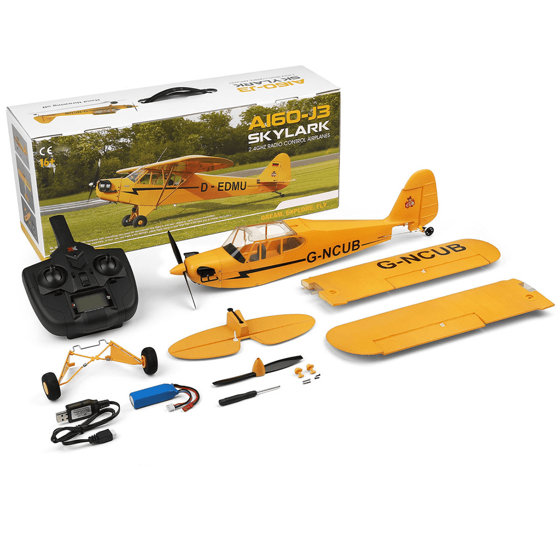 XK A160 3D/6G 2.4GHz 5CH Brushless Scale RC Airplane, 650mm Wingspan EPP Fixed Wing Aircraft with Gyro Stabilization for Hobbyists (Cub-Style Trainer)