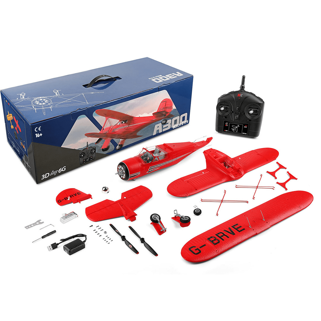 XK A300 Beech D17S RC Airplane for Adults, 2.4G 4CH Brushless Warbird Aircraft with 3D/6G Gyro System & LED Light, 550mm Wingspan Quick Release EPP Fixed Wing Aircraft for Hobbyist - RTF
