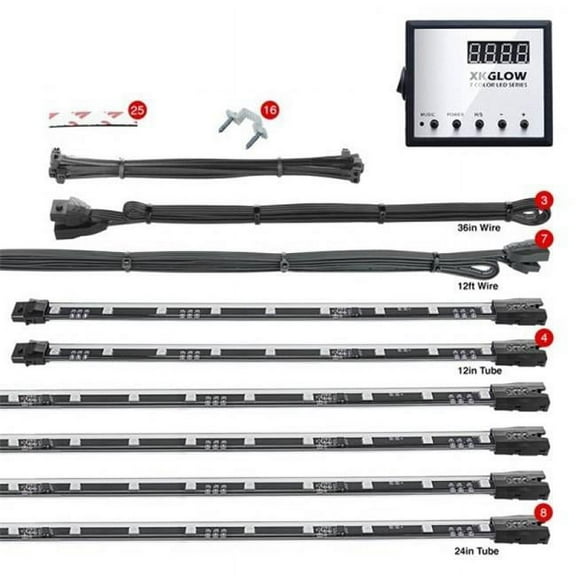XK Glow XKGXK041007 UFO Style Remote Control LED Underbody Kit, Multi Color - 8 x 24 in. Plus 4 x 12 in.