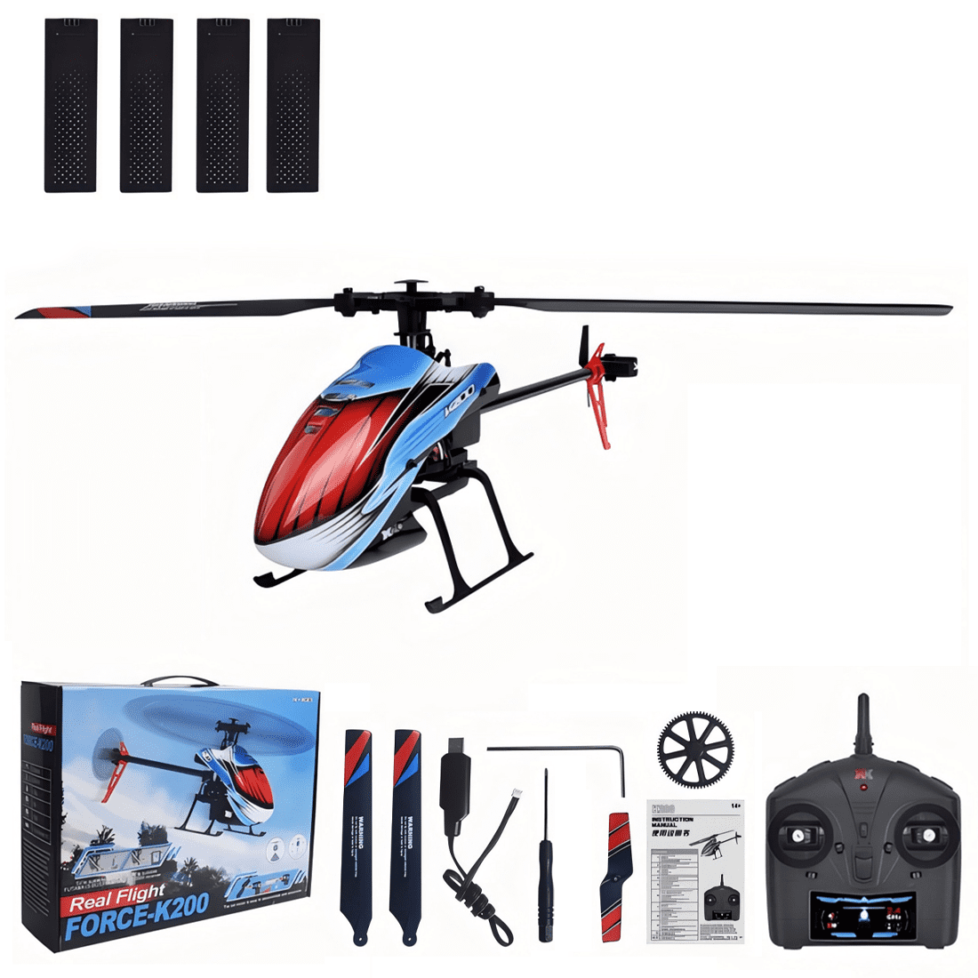 XK K200 RC Helicopter for Adults, 4CH 2.4GHz Single-Blade Helicopter with 6-Axis Gyro, Optical Flow Positioning & Altitude Hold, Outdoor Aircraft for Adults Beginners