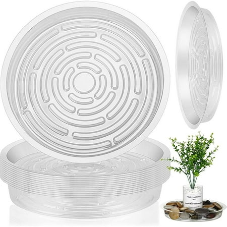 XKDOUS 12 Pack Plant Saucers 10inch, Clear Plastic Planter Trays Plant Water Catcher Tray, Flower Plant Pot Saucer Plant Drainage Tray for Indoors, Outdoors