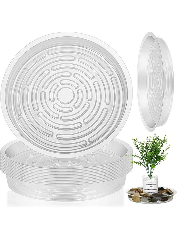 XKDOUS 12 Pack Plant Saucers 10inch, Clear Plastic Planter Trays Plant Water Catcher Tray, Flower Plant Pot Saucer Plant Drainage Tray for Indoors, Outdoors