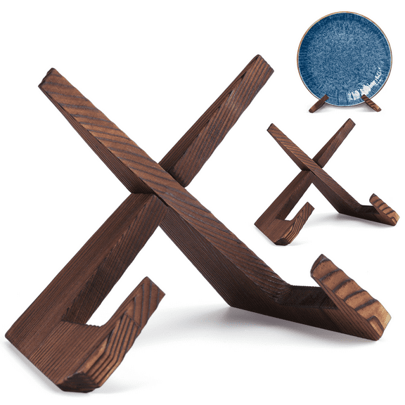 XKDOUS 2 Pack Plate Stand for Display, 6.5 Inch Display Stand Plate Holder, Wooden Picture Frame Holder, Decorative Table Top Easels