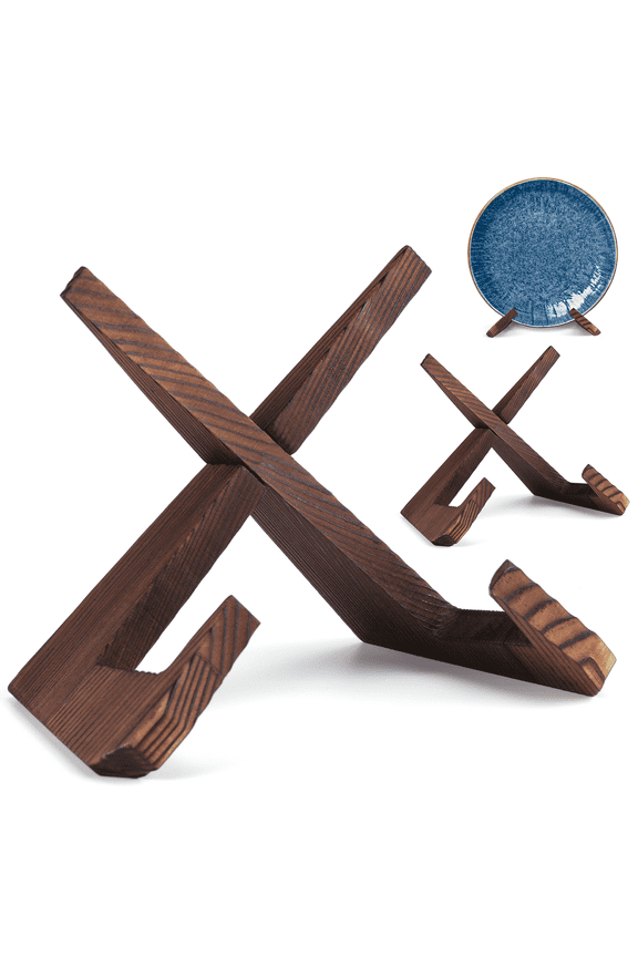 2 Pack Plate Stand for Display, 6.5 Inch Display Stand Plate Holder, Wooden Picture Frame Holder, Decorative Table Top Easels