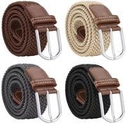 XKDOUS 4 Pcs Mens Stretch Belts, Mens Braided Woven Belt, Golf Belts Elastic Belt, Woven Casual Belt for Women Jeans Pants Dresses