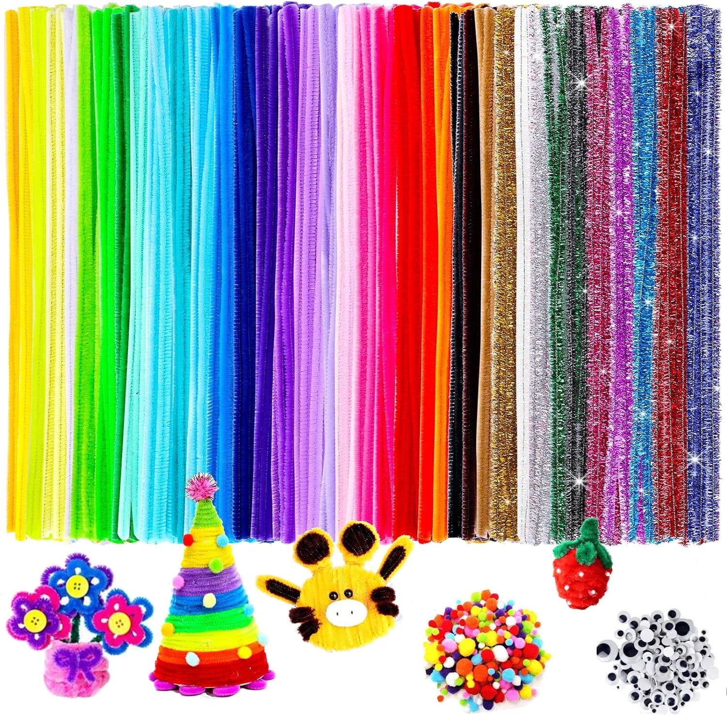 XKDOUS 560 PCS Pipe Cleaners Craft Chenille Stems, 37 Colors Pipe Cleaners Bulk with Googly Eyes for DIY Art Craft Supplies Craft Fuzzy Pipe Cleaners