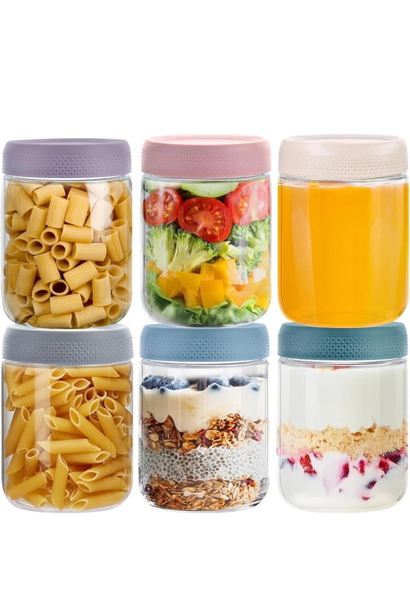 6 Pack Overnight Oats Containers Jars with Lids, 16 oz Glass Mason Jars for Overnight Oats, Yogurt Container Sealed Oatmeal Container for Milk, Salad, Cereal, Fruit