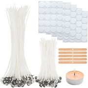 XKDOUS Candle Wicks 200 Pcs 6 inch, 8 inch with 100Pcs Candle Wick Stickers and 5 Pcs Wooden Candle Wick, Candle Wicks for Candle Making, Candle Making Supplies