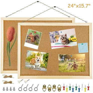 XKDOUS Cork Bulletin Board 2 Pack, 24"x15.7" Double Sided Photo Board for Walls, Bulletin Board Pin Board Framed Cork Boards, Wall Mounted Corkboard for Office Home School
