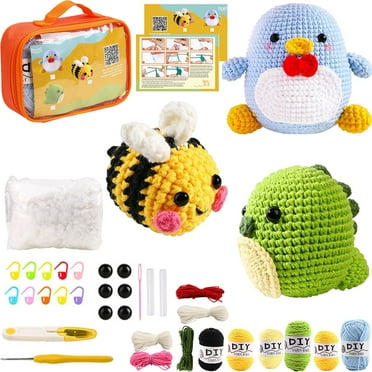 XKDOUS Crochet Kit for Beginners, 3 Pcs Crochet Starter Kit for Kids and Adults, DIY Knitting Supplies with Step-by-Step Instructions and Video Tutorials