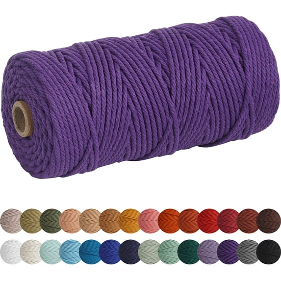 XKDOUS Dark Purple 3mm x 109yards Macrame Cord, Colored Macrame Rope, Cotton Rope Macrame Yarn, Colorful Cotton Craft Cord for Wall Hanging, Plant Hangers, Crafts, Knitting