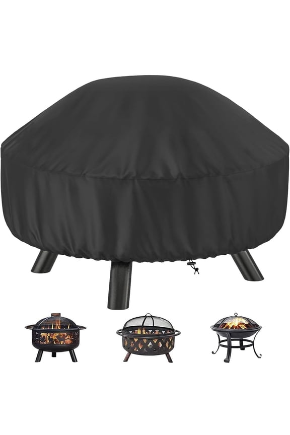 Fire Pit Cover Round for Fire Pit 22- 34 Inch, Waterproof Outdoor FirePit Cover, Full Coverage Patio Round Fire Pit Cover, Dustproof Anti UV and Tear Resistant