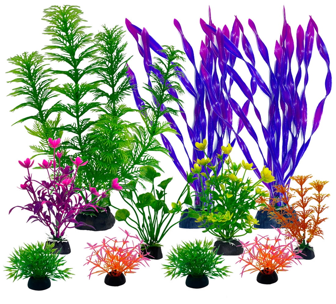 XKDOUS Fish Tank Decorations Plants, 11pcs Aquarium Decorations Plants, Fish Aquarium Decor Artificial Plant, Fish Aquarium Accessories