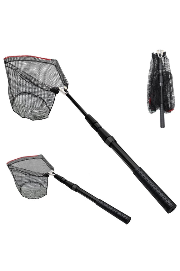 Fishing Net Long Handle, Collapsible Fish Landing Net with Telescopic Pole Handle, Fishing Net for Freshwate and Saltwater Nylon Mesh Landing Net, Extend to 40-51 Inches