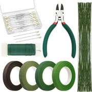 XKDOUS Floral Tape and Floral Wire, Floral Arrangement Kit with Green Floral Tape and Floral Wire, Boutonniere Flower Pin, Wire Cutter for Wreath Making Supplies