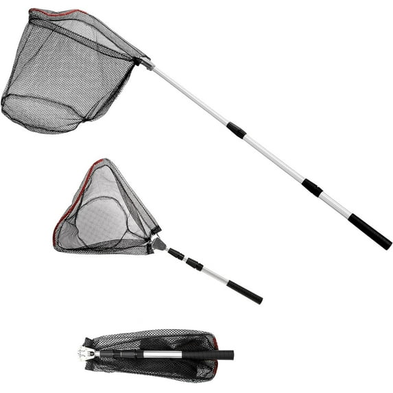 XKDOUS Fishing Net Fish Landing Net, Foldable Telescopic Pole Handle, Fishing Net for Freshwate and Saltwater Nylon Mesh Landing Net, Extend to 40-51 Inches
