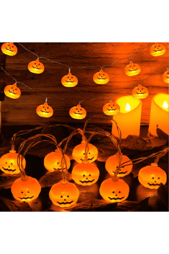Halloween Pumpkin String Lights, 30 LED 15 FT 3D Waterproof Orange Jack-O-Lantern Battery Operated Lights, 2 Modes Steady/Flickering Light for Indoor Outdoor Party Decor