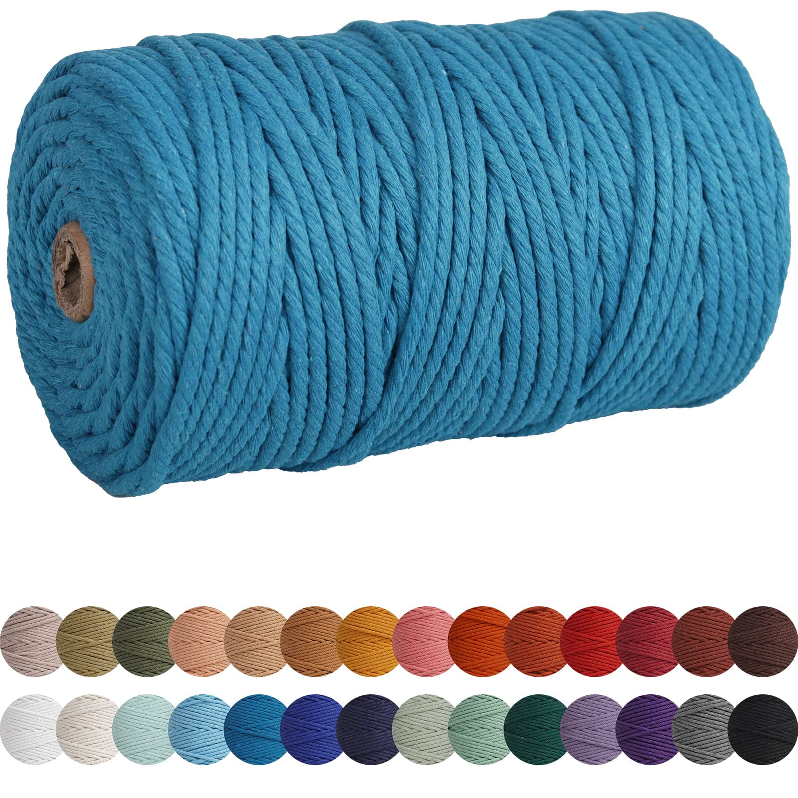 XKDOUS Lake Blue 4mm x 109yards Macrame Cord, Colored Macrame Rope, Cotton Rope Macrame Yarn, Colorful Cotton Craft Cord for Wall Hanging, Plant Hangers, Crafts, Knitting