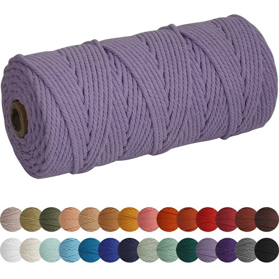 XKDOUS Light Purple 3mm x 109yards Macrame Cord, Colored Macrame Rope, Cotton Rope Macrame Yarn, Colorful Cotton Craft Cord for Wall Hanging, Plant Hangers, Crafts, Knitting