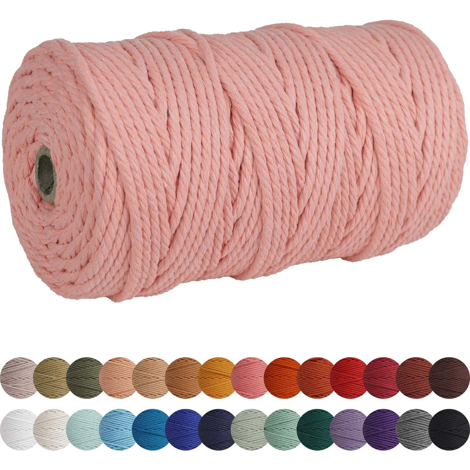 XKDOUS Meat Pink 4mm x 109yards Macrame Cord, Colored Macrame Rope, Cotton Rope Macrame Yarn, Colorful Cotton Craft Cord for Wall Hanging, Plant Hangers, Crafts, Knitting
