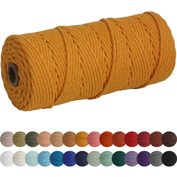 XKDOUS Mustard 3mm x 109yards Macrame Cord, Colored Macrame Rope, Cotton Rope Macrame Yarn, Colorful Cotton Craft Cord for Wall Hanging, Plant Hangers, Crafts, Knitting