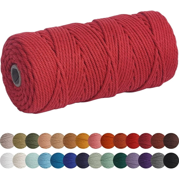 XKDOUS Red 3mm x 109yards Macrame Cord, Colored Macrame Rope, Cotton Rope Macrame Yarn, Colorful Cotton Craft Cord for Wall Hanging, Plant Hangers, Crafts, Knitting