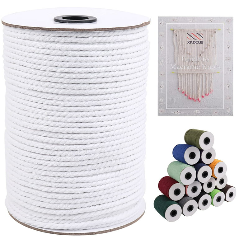 XKDOUS White 4mm x 150yards Macrame Cord, Colored Macrame Rope, Cotton Rope  Macrame Yarn, Colorful Cotton Craft Cord for Wall Hanging, Plant Hangers,  Crafts 