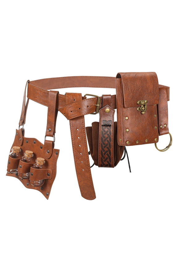 Renaissance Waist Bag Belt Medieval Leather Belt Hiking Five-Piece Set Role Playing Accessory