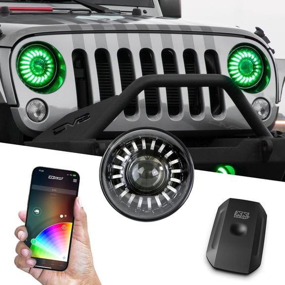 XKGlow 7" XKchrome App Control RGB Jeep Headlight Kit - MX-7IN-JP-KIT